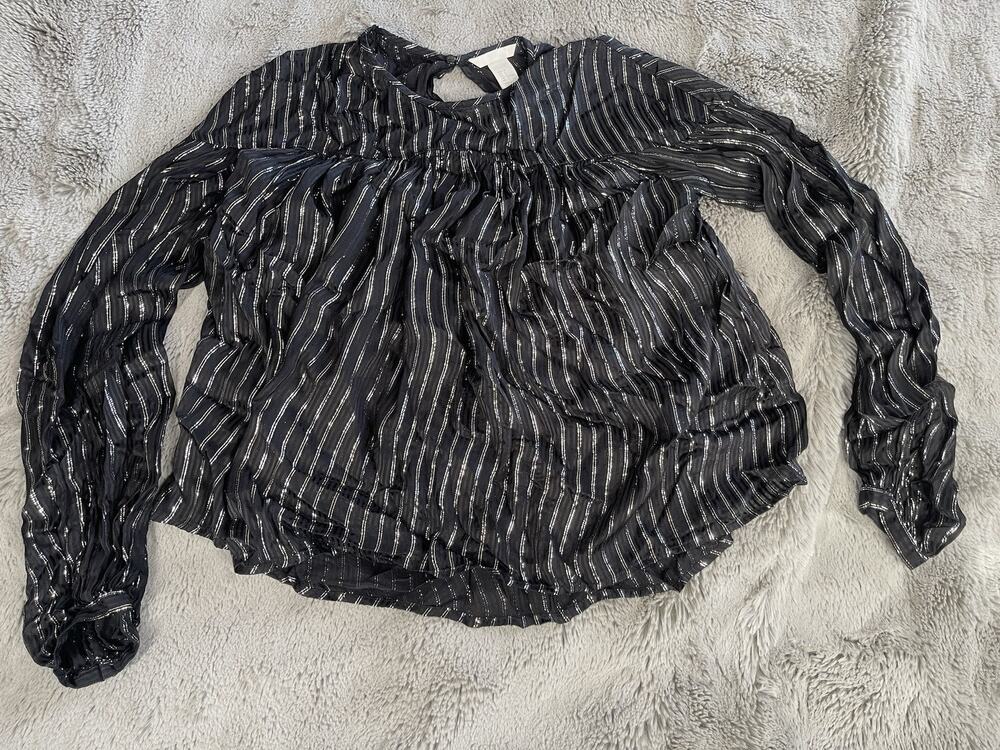H&M Womens Blouse Black with Metallic Detail Button Size 2 Fancy Top